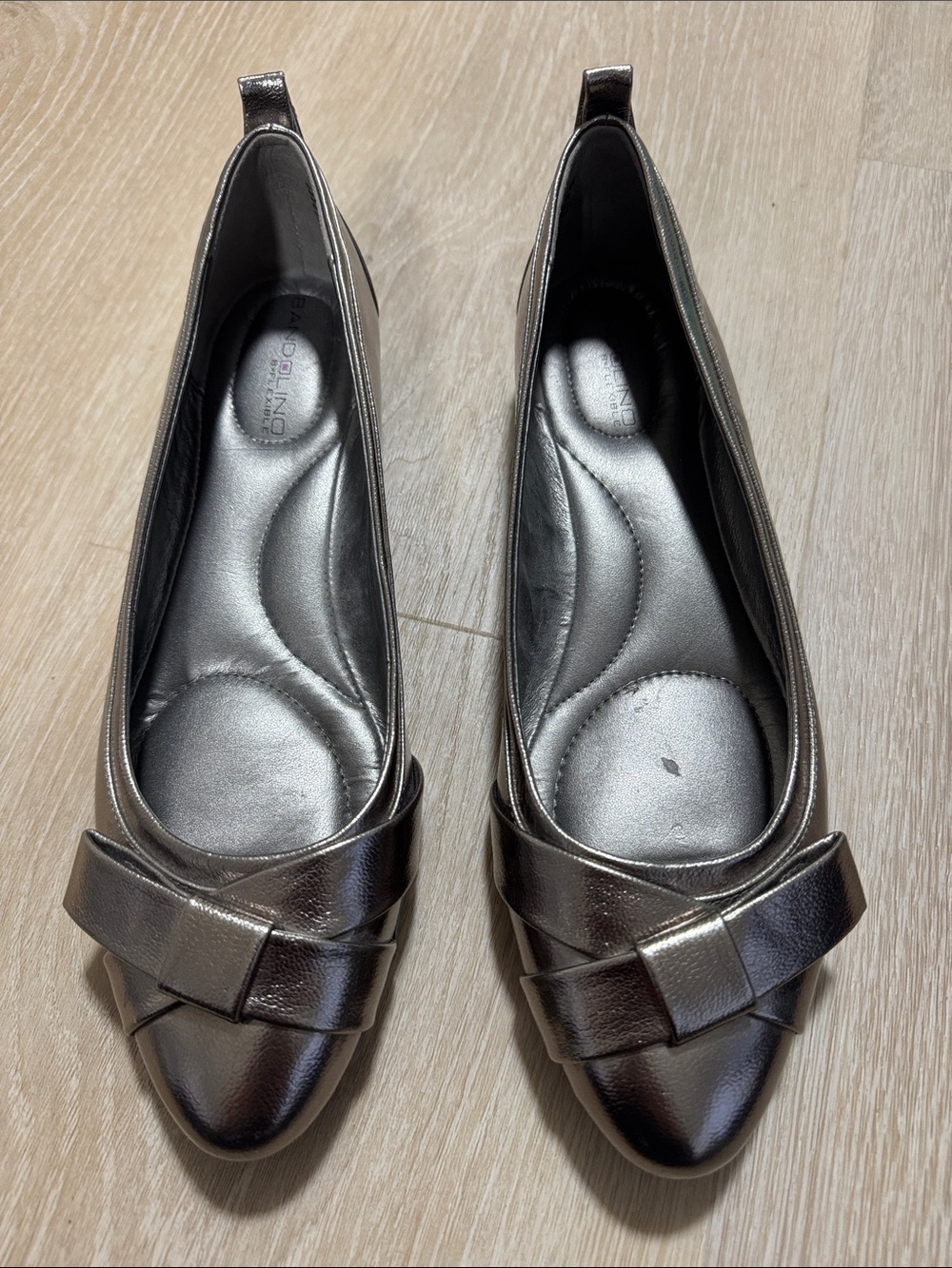 Bandolino Metallic Pewter Pointed-Toe Flat with Knot Detail